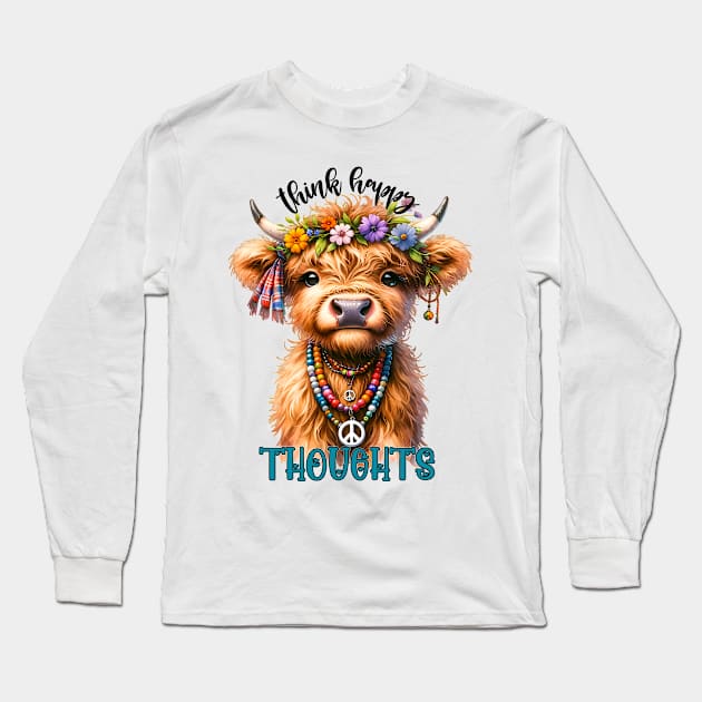 Cute Highland Cow Long Sleeve T-Shirt by Designs by Ira